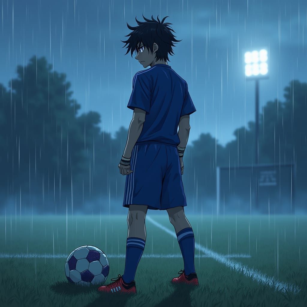 Intense Football Player in Dramatic, Atmospheric Style