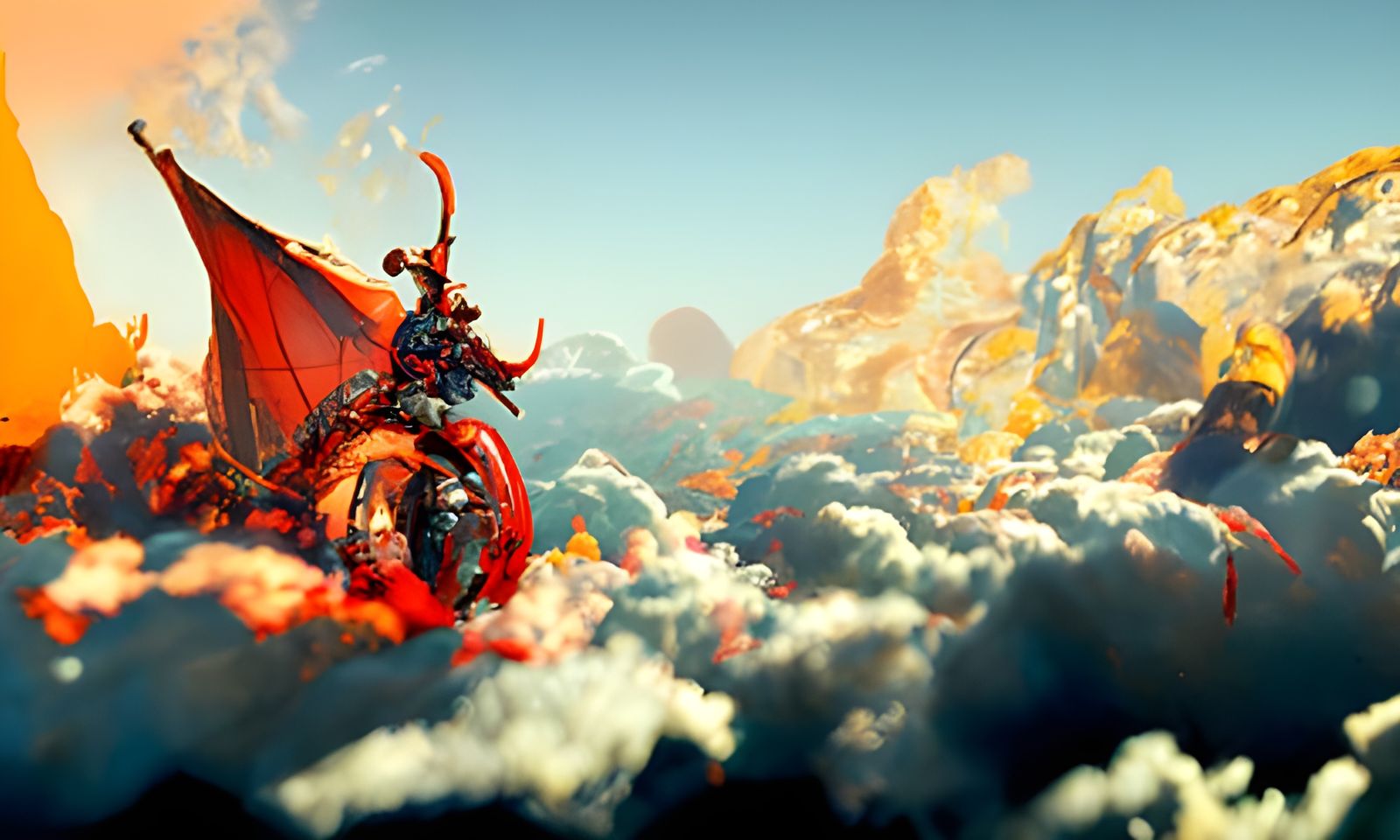 Viking and Dragon Soaring, Digital Art