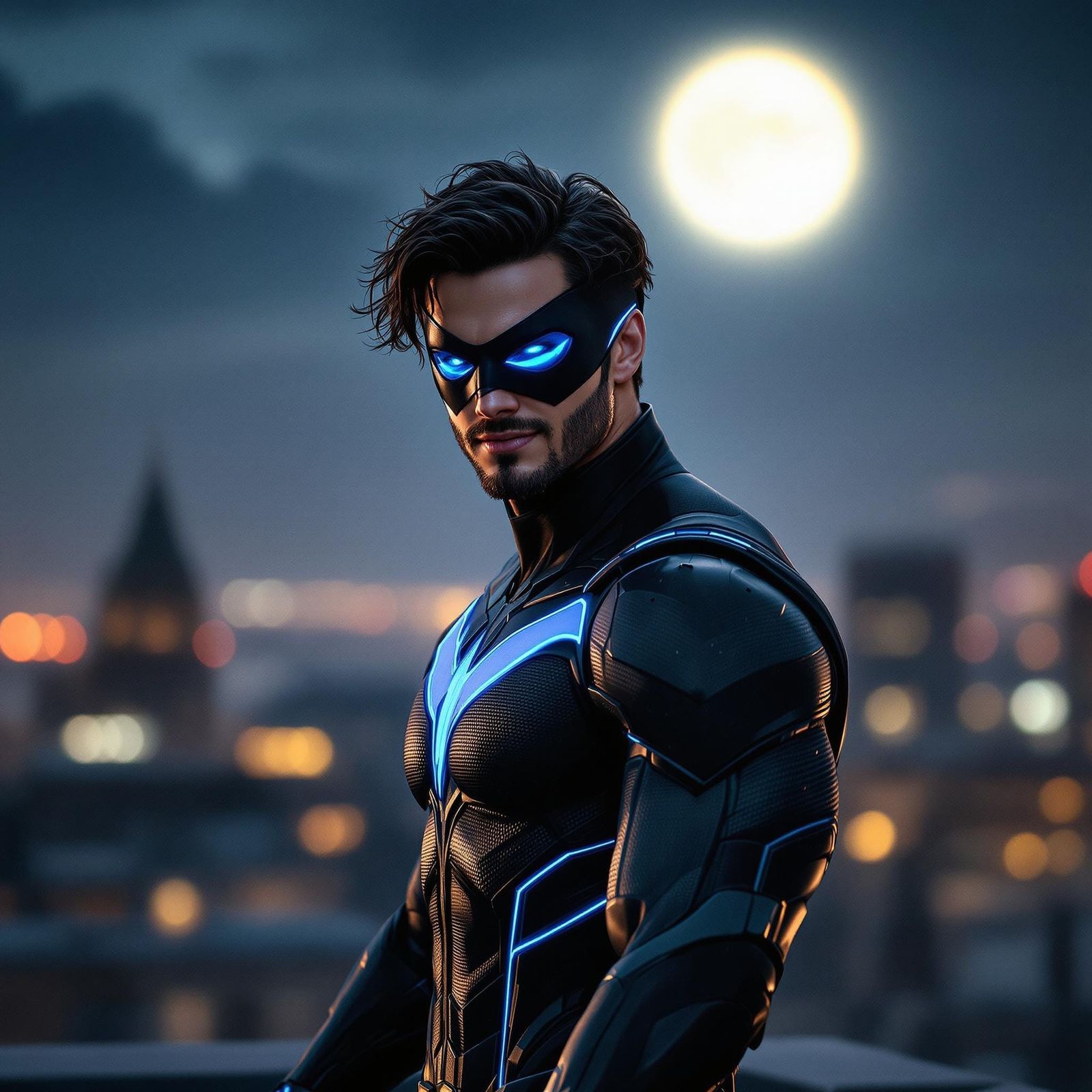 Chiseled Nightwing Hero Leaps into Action