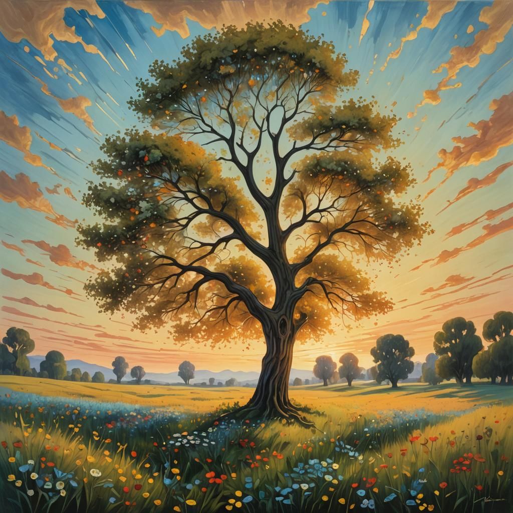 Surreal Meadow: A Dreamlike Oil Painting