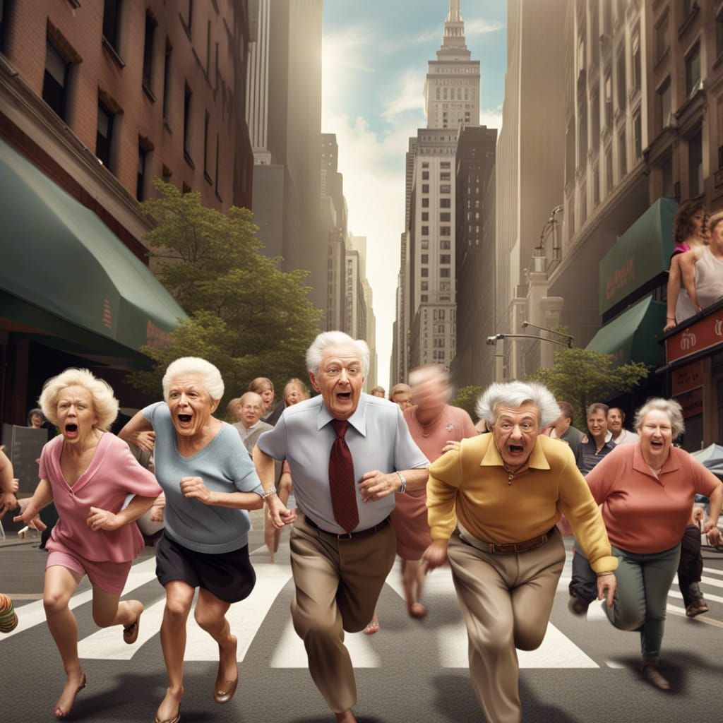 Elderly People Fleeing Giant Toddlers in New York