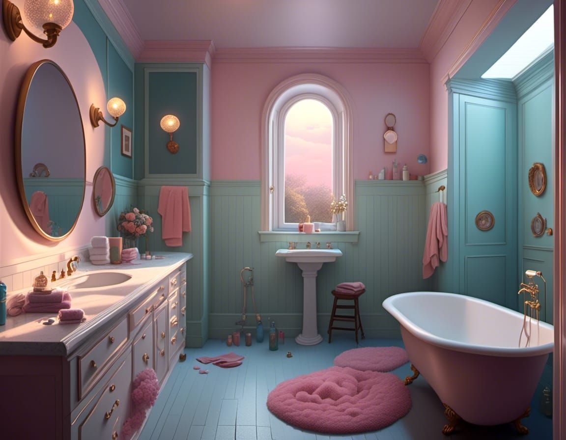 Eerie Pastel Bathroom in Liminal Style
