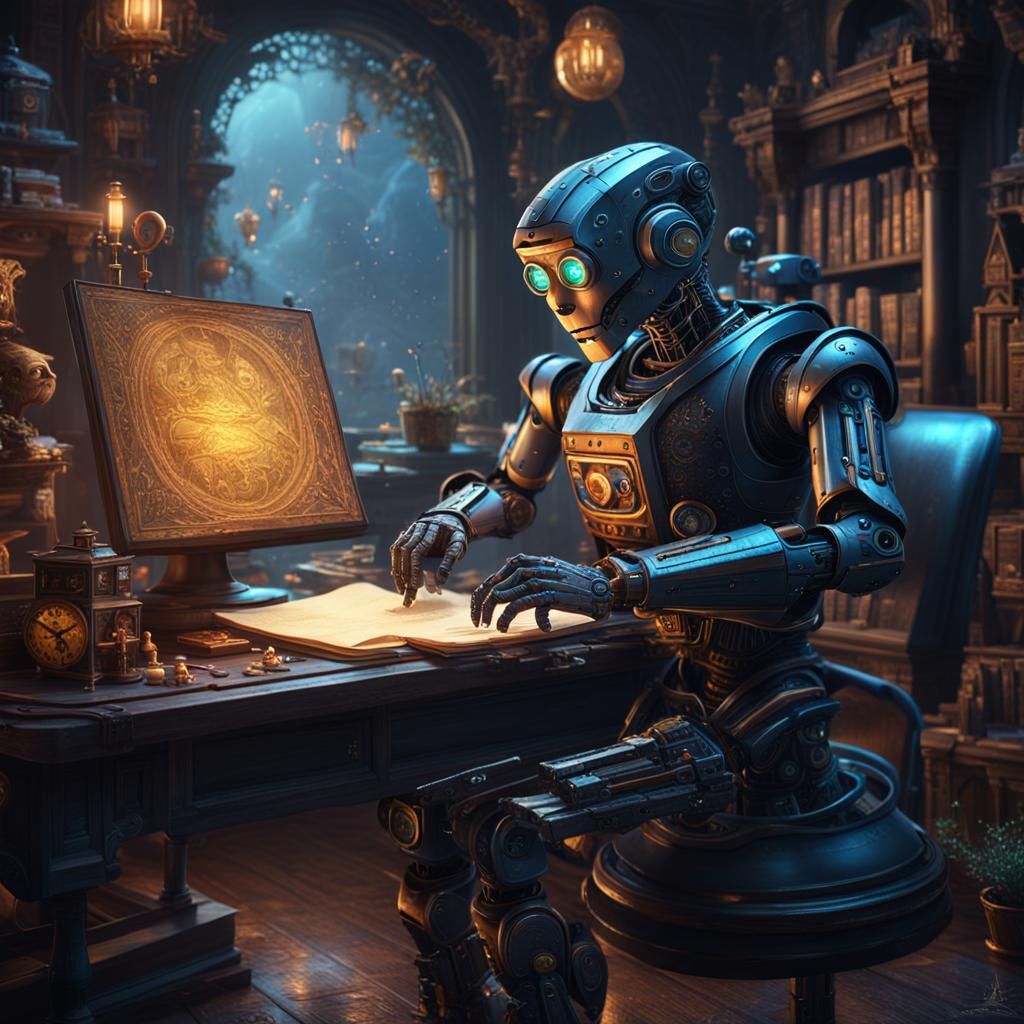 Writer Robot Composing Poems for AI: Detailed Matte Painting