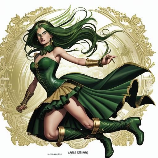 Green-Accented Woman in Comic Book Art Style
