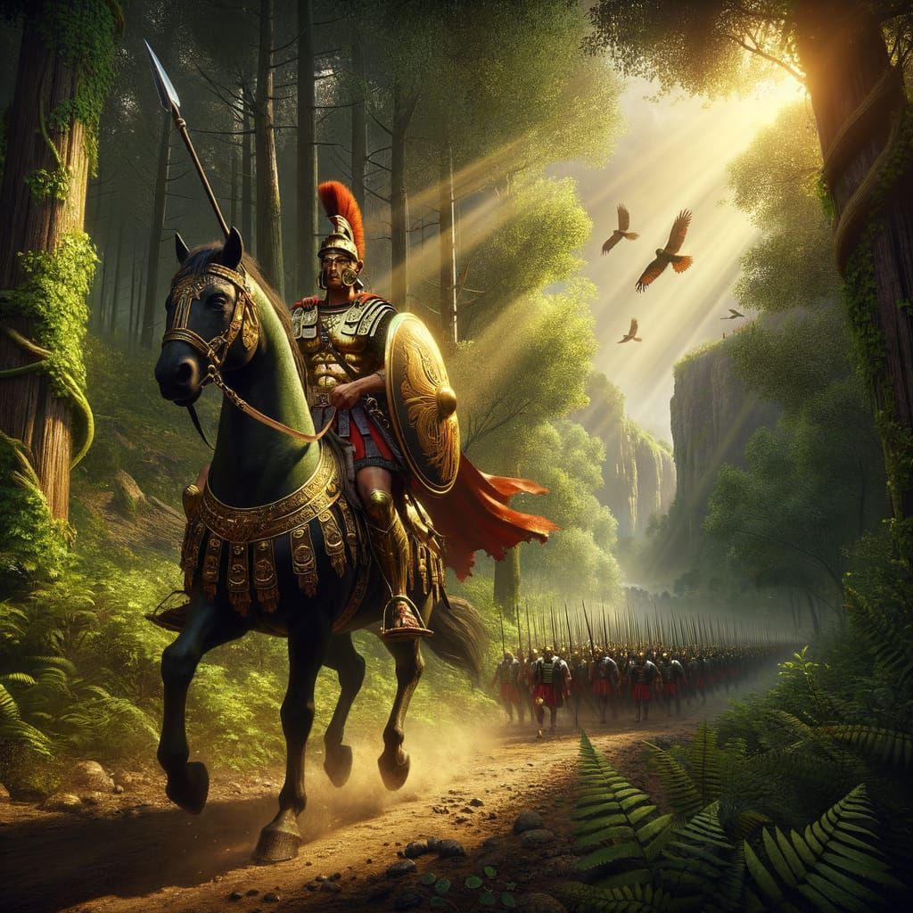 Epic Roman Legionnaire in Golden Armor, Teutoburg Forest