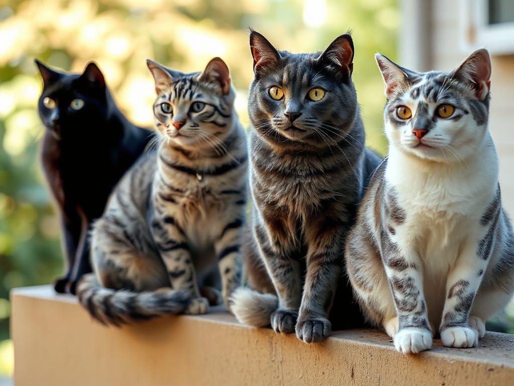 Four Cats on a Wall: Professional Photography