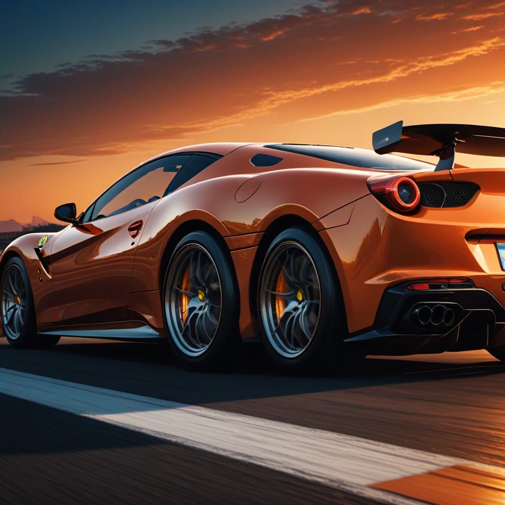Orange Ferrari Races Into Sunset: Hyper-Realistic Digital Ar...