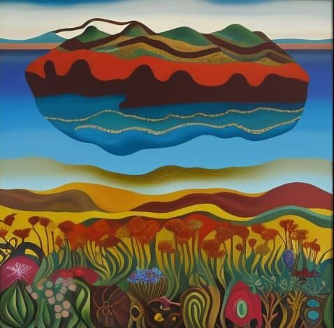 Surreal Garden Landscape in the Style of Eileen Agar