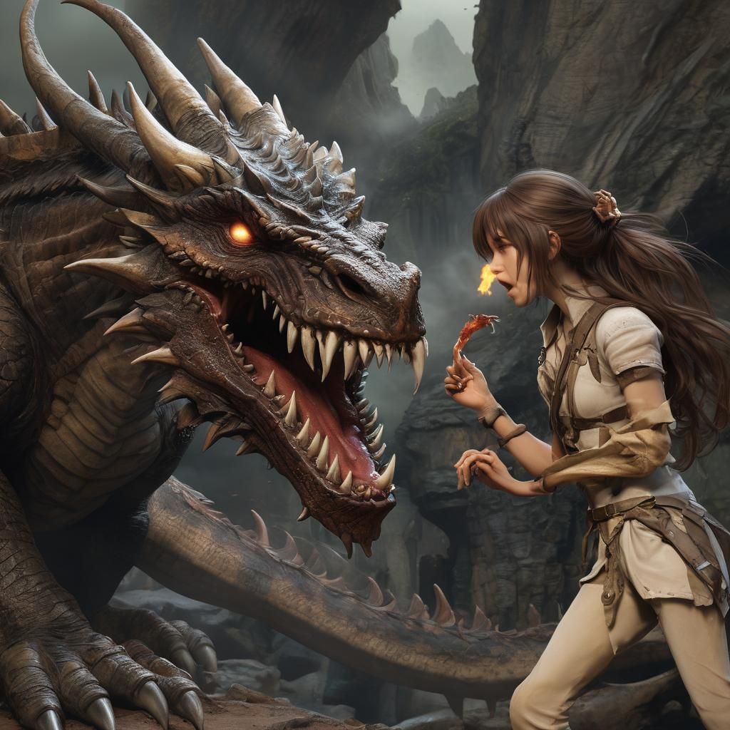 Dragon Devouring Person With Brown Hair