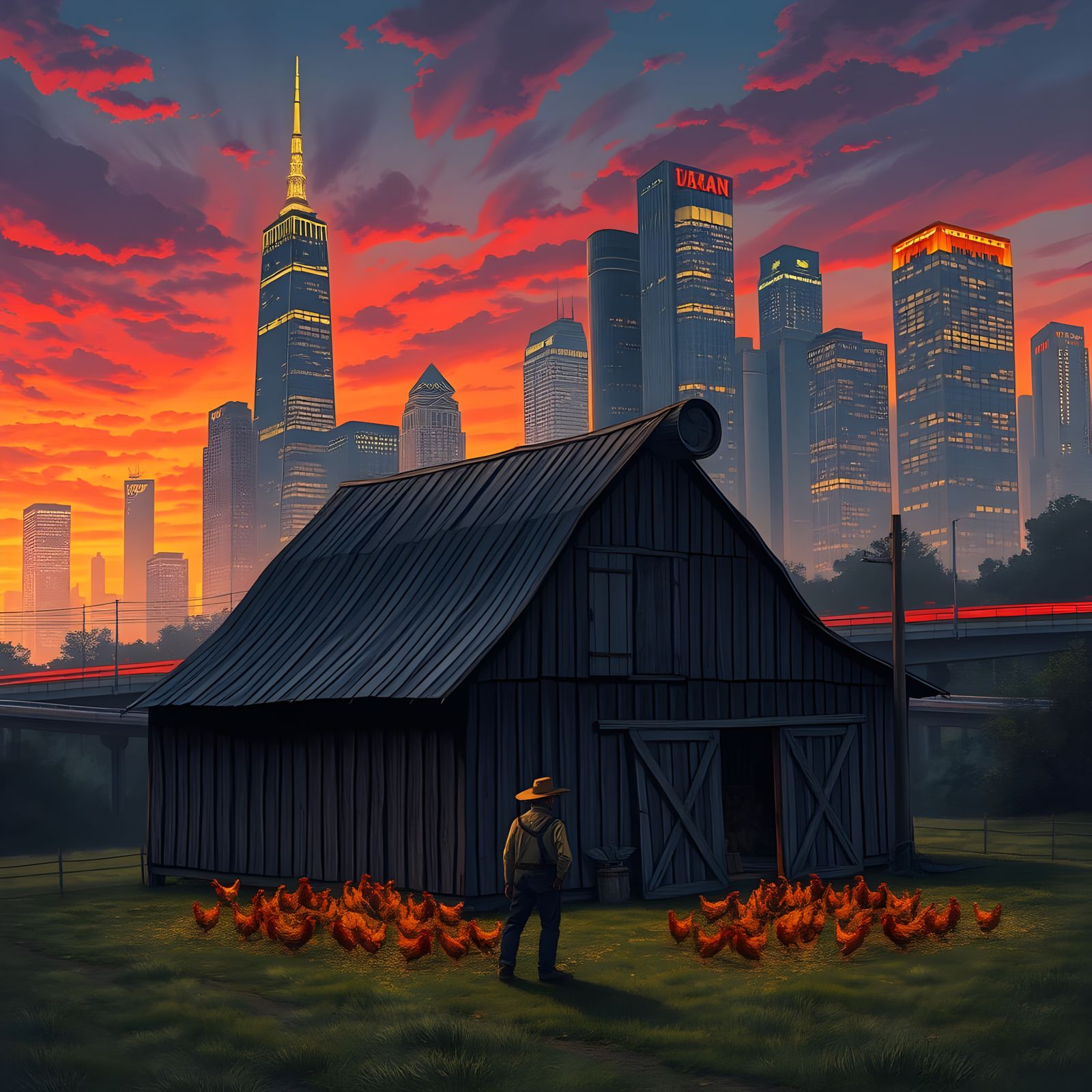 Vintage Barn Farm Amidst Metropole Sunset