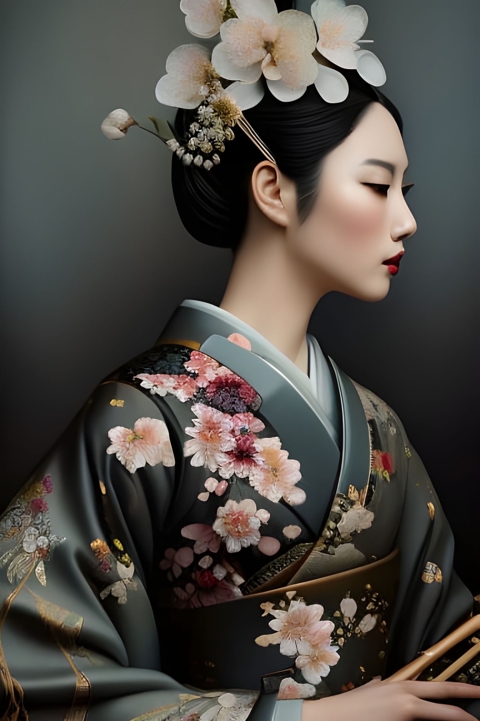 Cherry Blossom Geisha in Ethereal Vaporwave Style