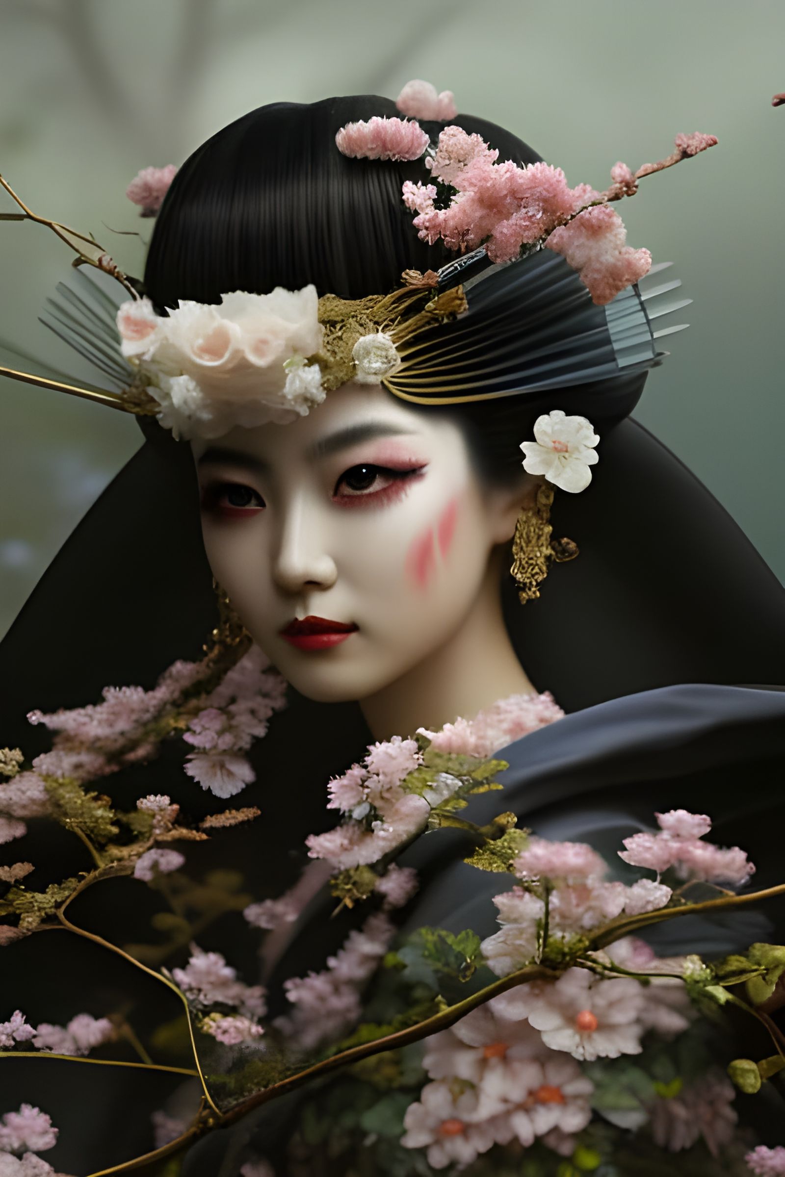 Cherry Blossom Geisha in Hyper-Detailed Illustration