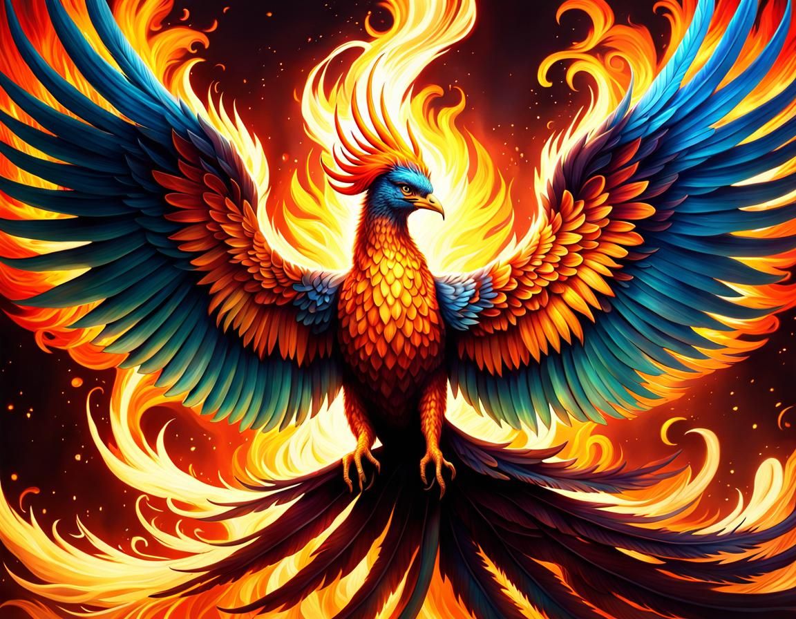 Hyper-Realistic Phoenix in Fantasy Fire