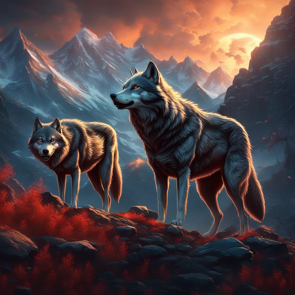 Wolves Howling in Mountains: Detailed Matte Painting