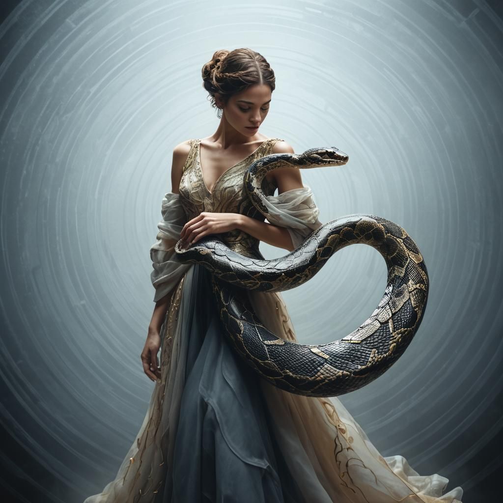 Woman and Snake in Hypnotic, Cinematic Style