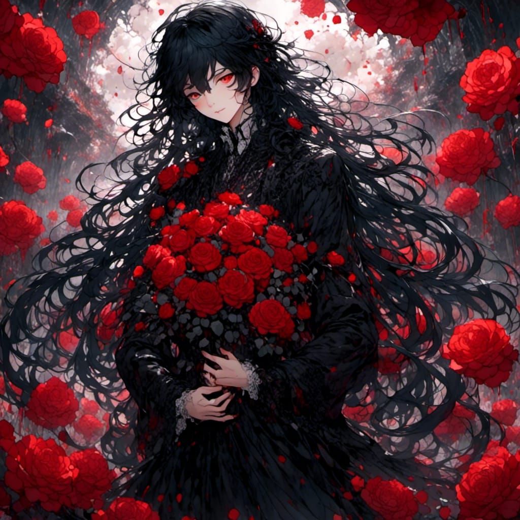 Anime Boy in Roses with Emo Style