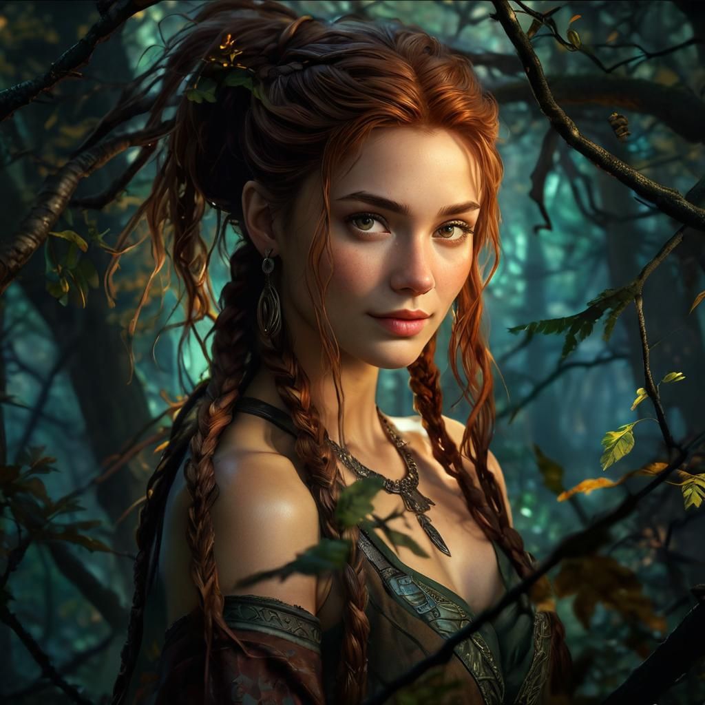 Forest Lady Photobomb in Hyperrealistic Concept Art