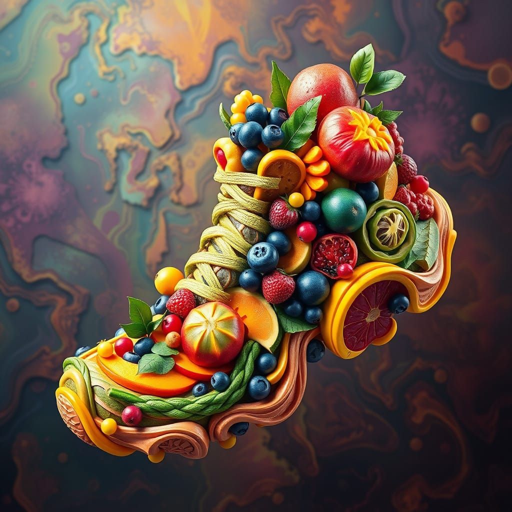 Vibrant, Hyper-Realistic Fruit Shoe in Fantasy Jungle Aesthe...