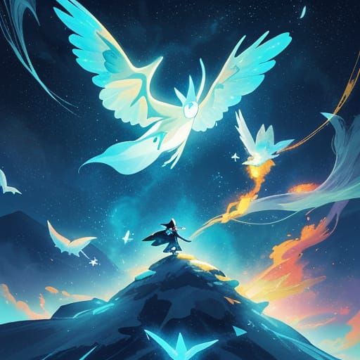 Ethereal Cosmic Clash: Manta Ray and Phoenix in Stellar Expl...