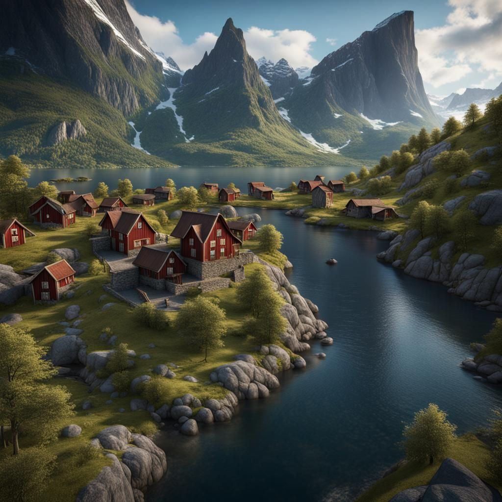 Fantastical Detailed Painting of Norway in Deep Color