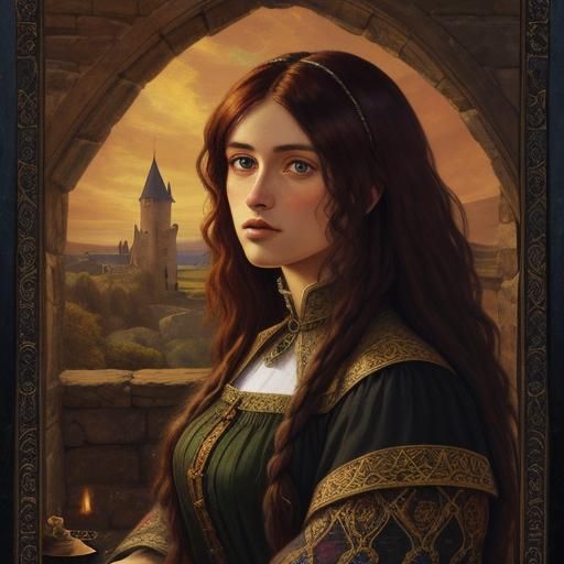 Black Girl in Castle: Pre-Raphaelite Style
