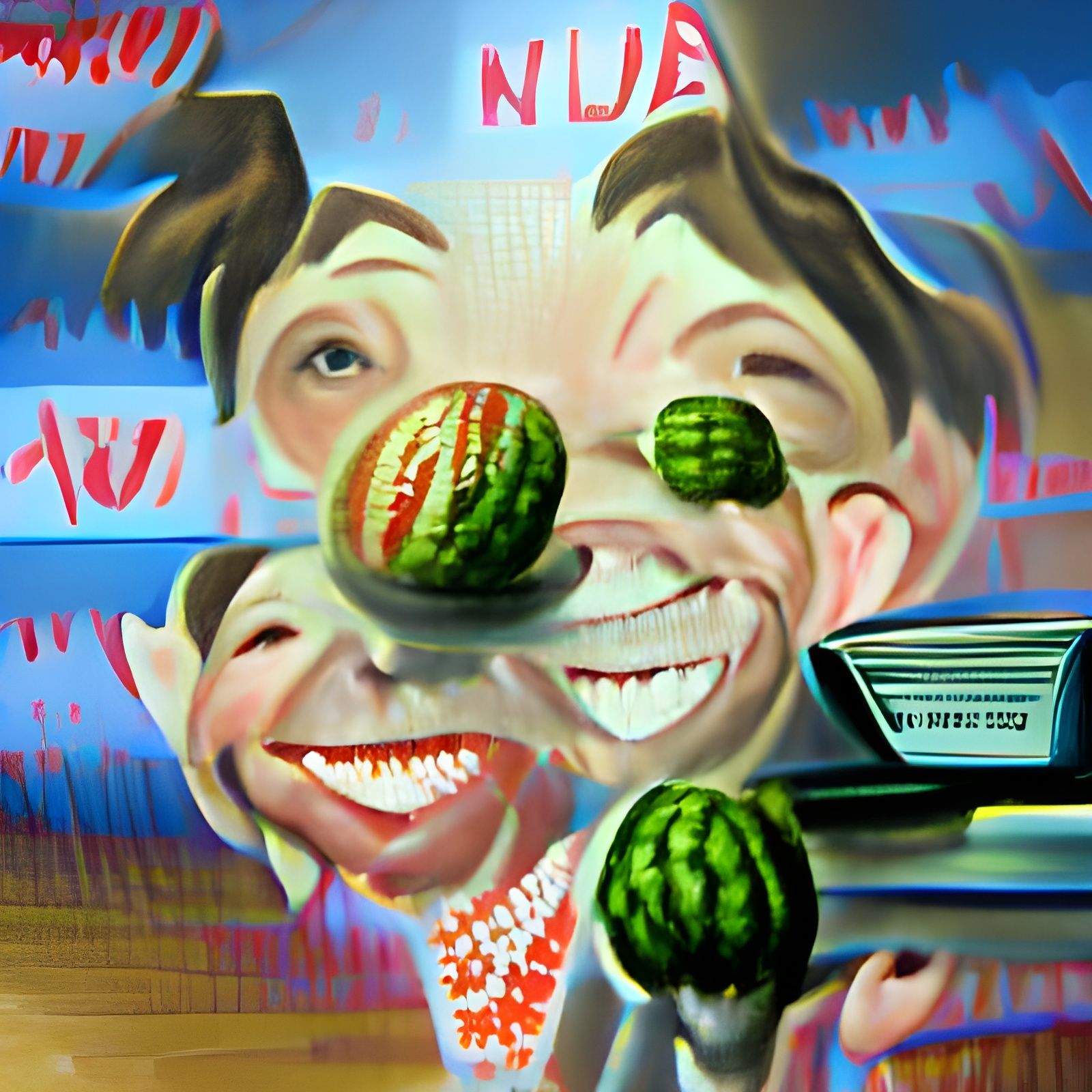 Alfred E. Neuman Bowling with Watermelons