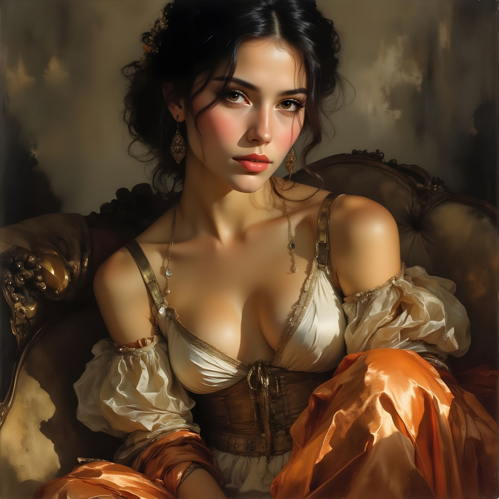 Goddess of Feminine Beauty in Silk Fashion Portrait