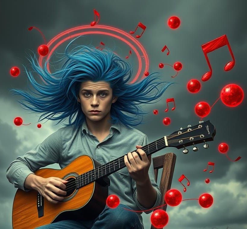 Surreal Musician Plays Guitar in Storm