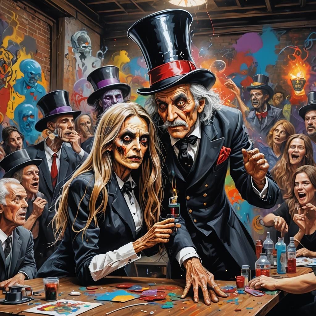 Creepy Magician Reveals Biomech Head: Graffiti Art