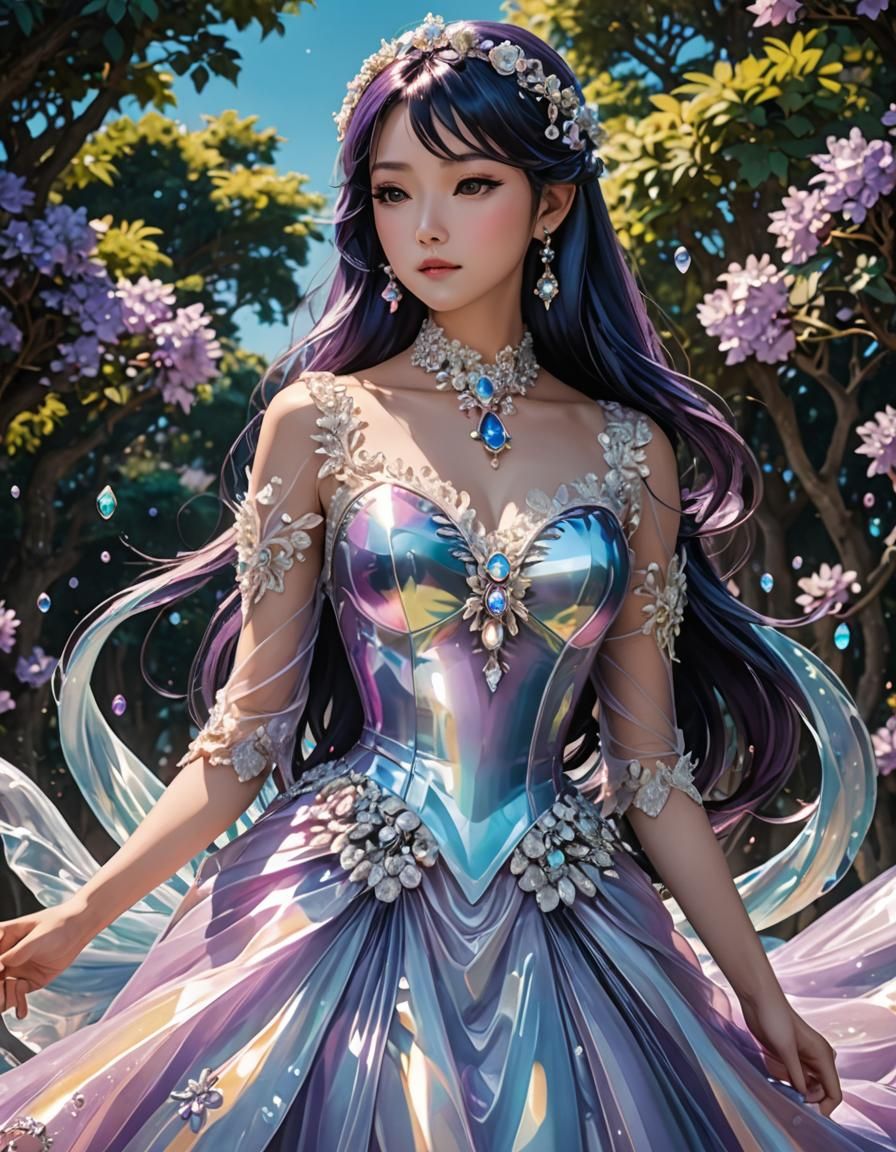 Figure in Royal Purple Dress, Cel-Shaded Anime Style