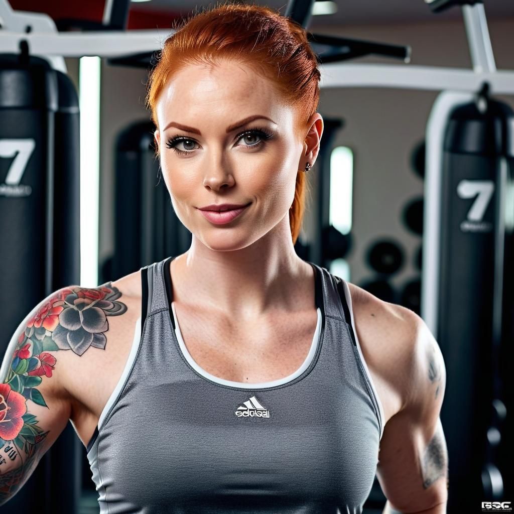 Detailed Portrait of Redhead Gym Girl in Active Wear