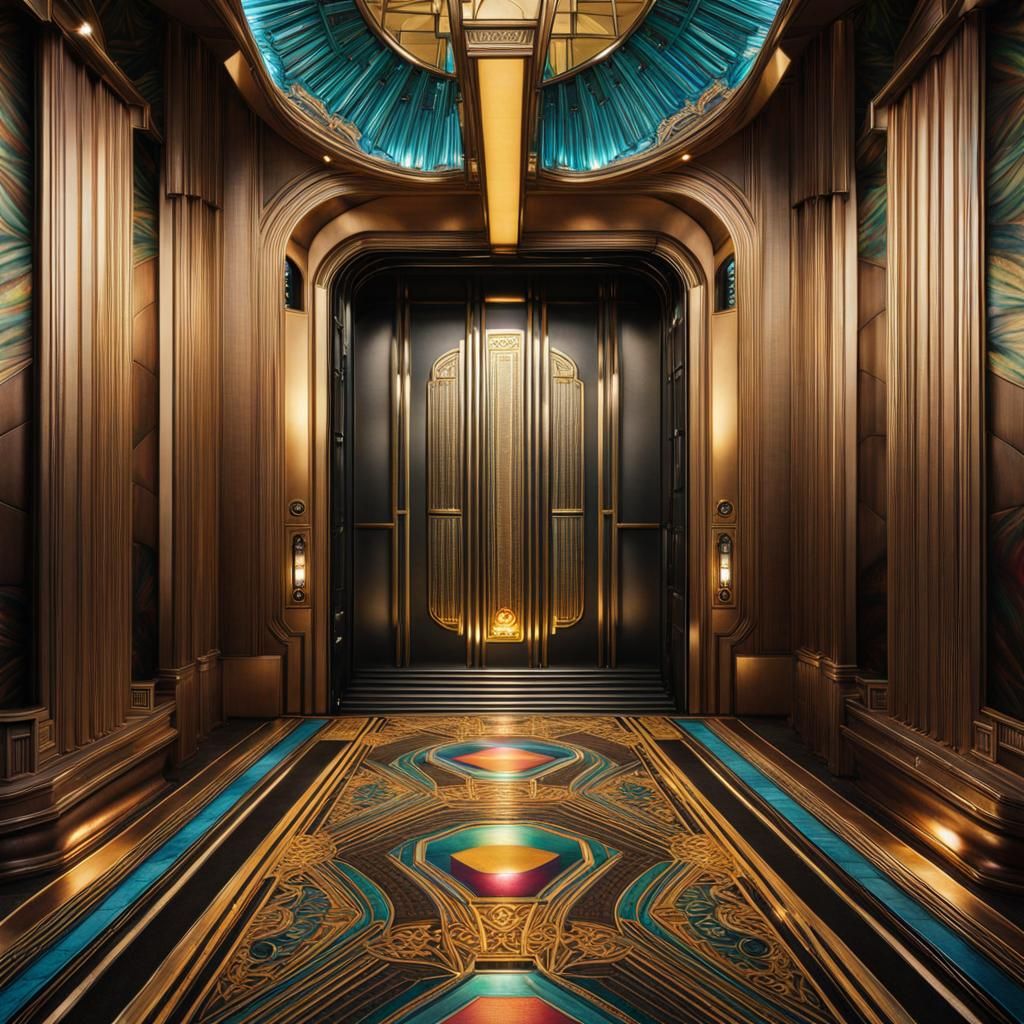 Stunning Art Deco Elevator in Vibrant Colors