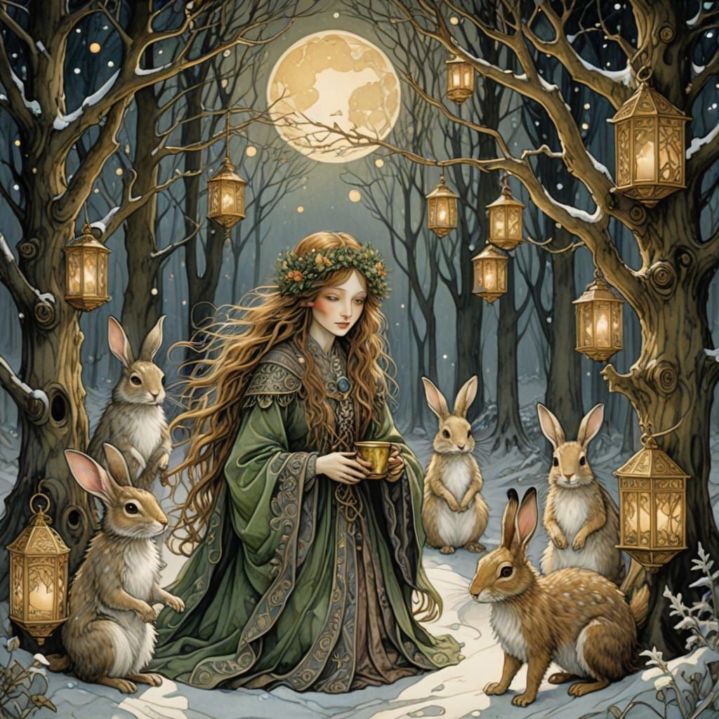 Whimsical Christmas Woodland Gathering in a Dreamlike Atmosp...