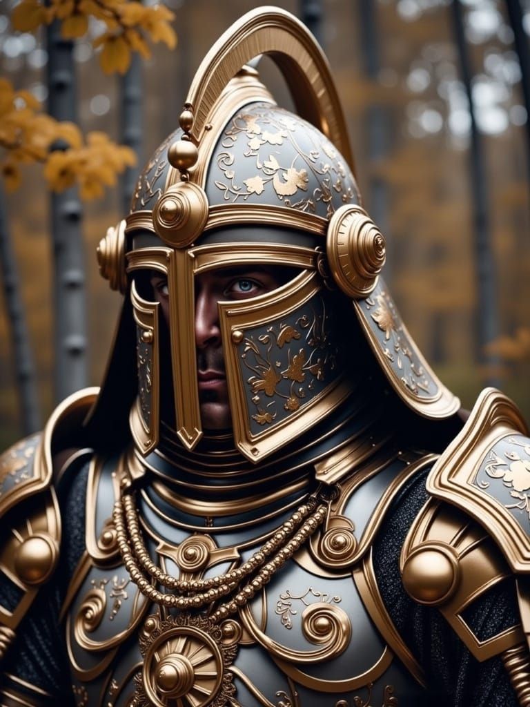 Medieval Knight as Samurai in Golden Armor