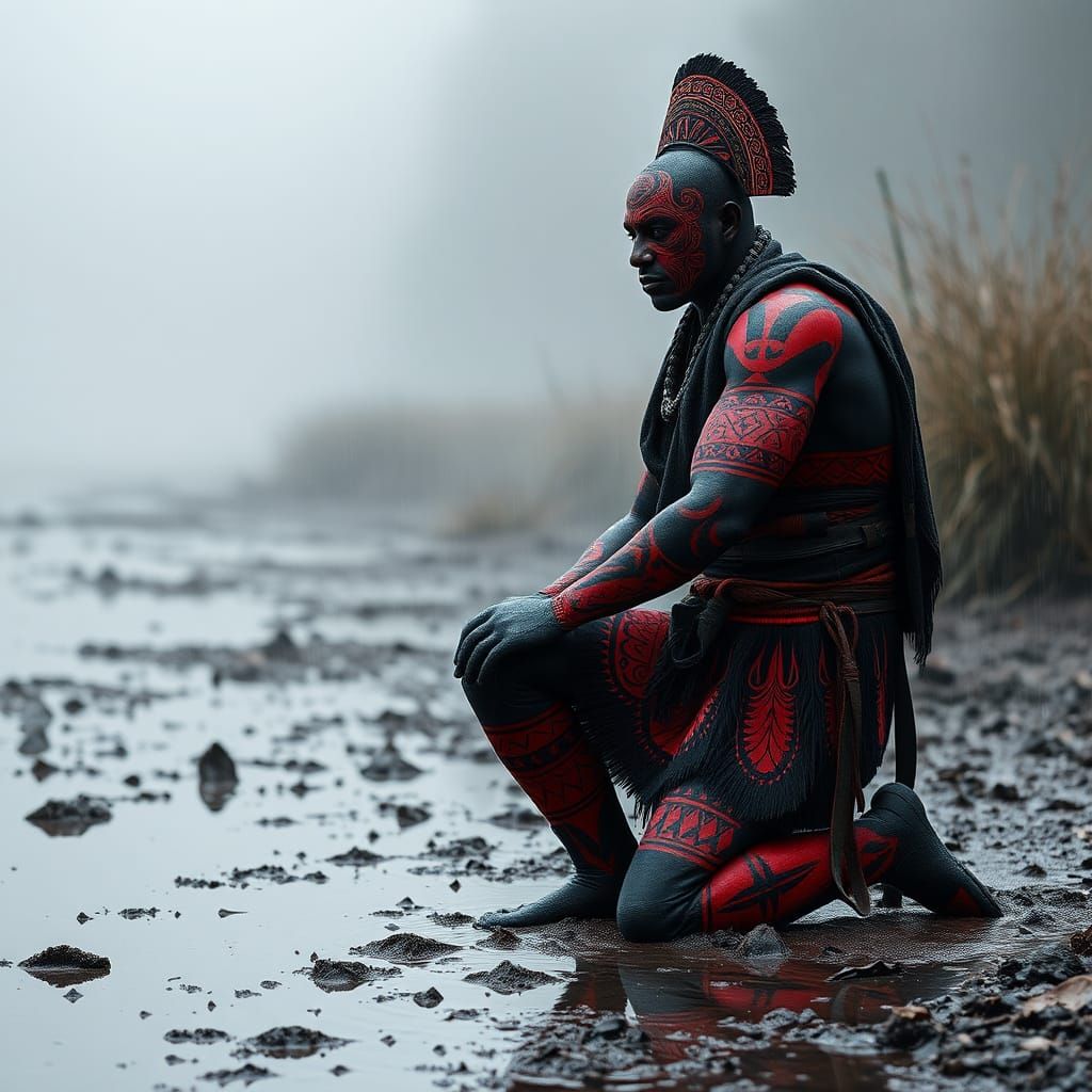 Haida Man in Grimdark Wetland: Sci-Fi Portrait