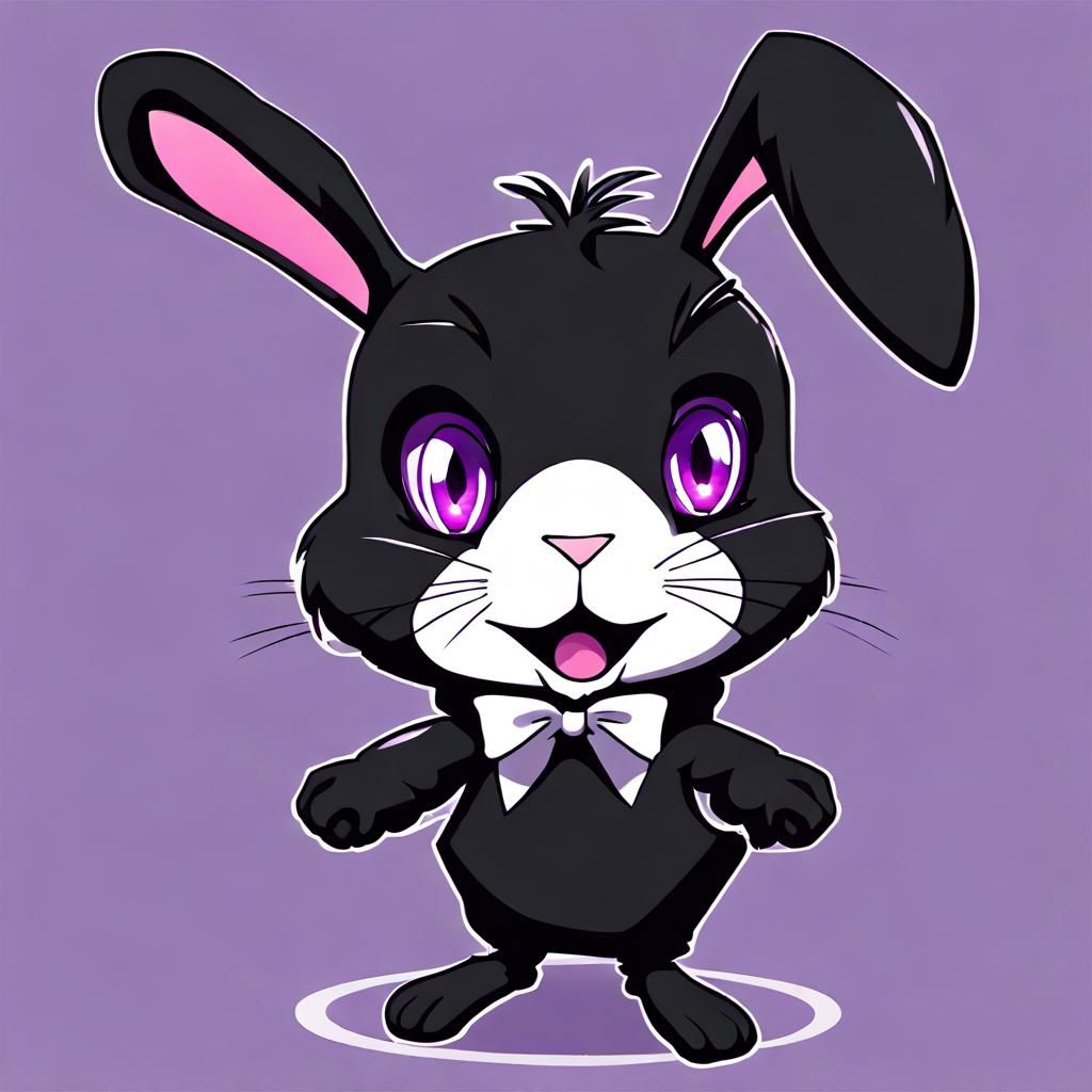 Anime Style Chatty Black Rabbit with Purple Eyes