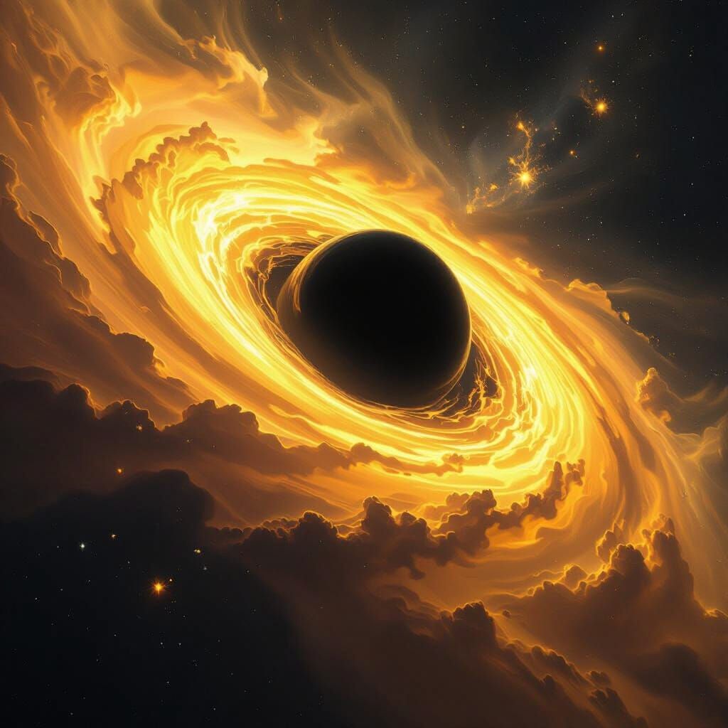 Black Hole in Space with Yellow Swirling Disk