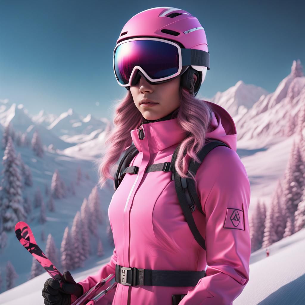 Girl in Pink Ski Suit: Detailed Matte Painting