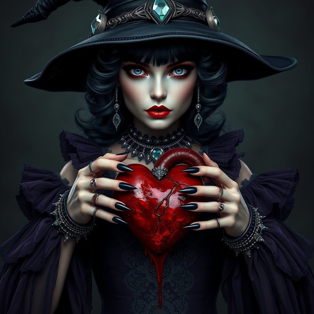 Dark Fantasy Witch Woman in Rich, Mysterious Attire