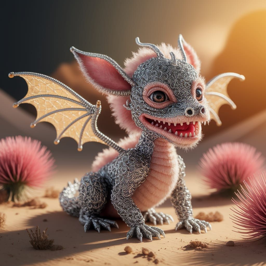 Silver Wire Dragon in Desert Landscape