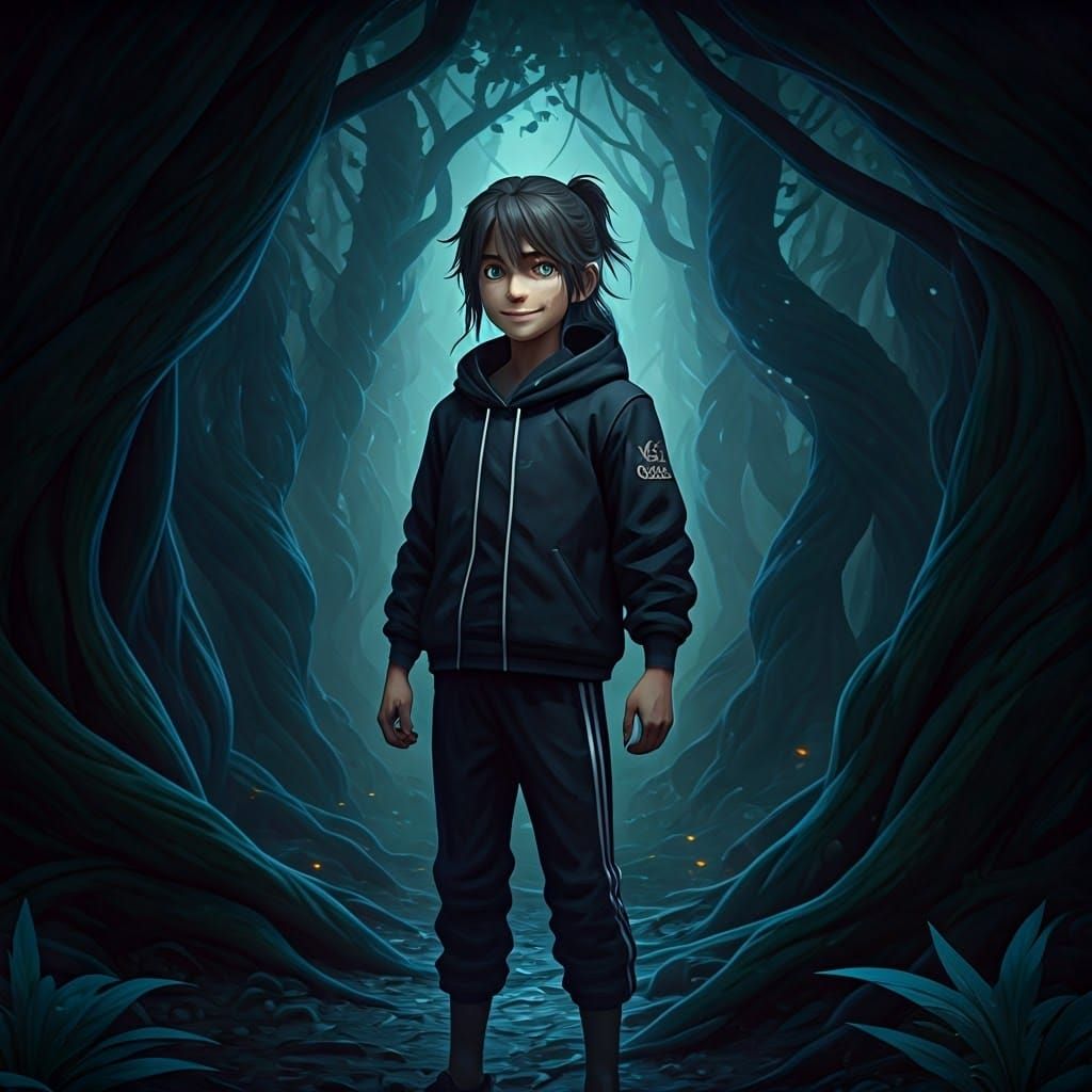 Dark Superhero Embodies Power in Shadowy Forest