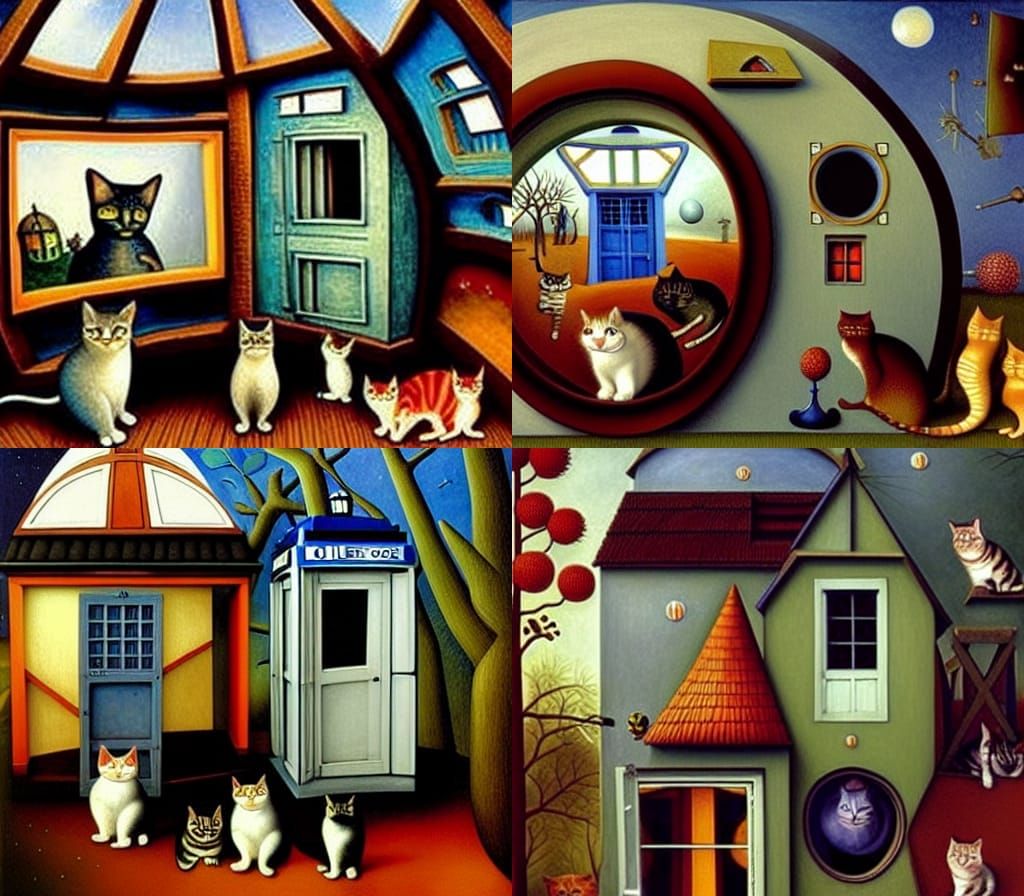 Surreal Dome House with Cats and TARDIS