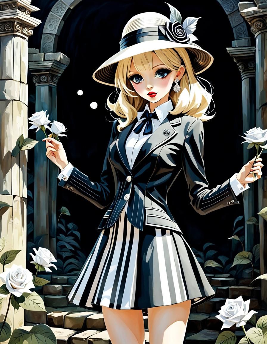 Stylish Woman with Roses in Brian Froud Style