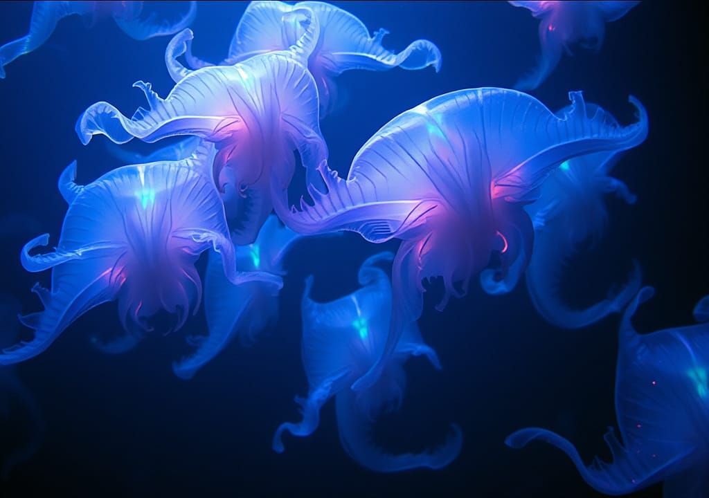 Iridescent Sea Creatures with Ethereal Fluorescent Glow
