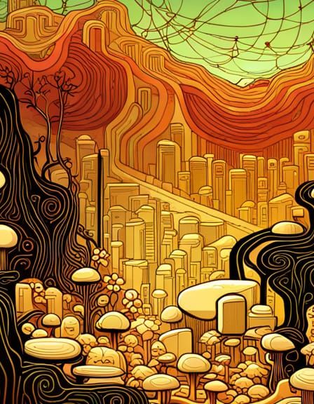 Surreal Cyberpunk City in a Mysterious Landscape