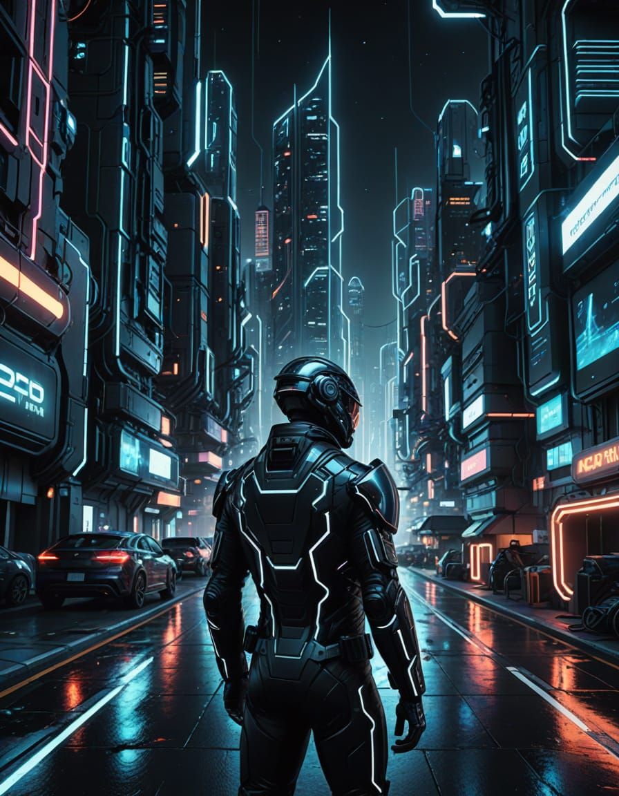 Surreal Futuristic Canyon Under Dystopian City Lights