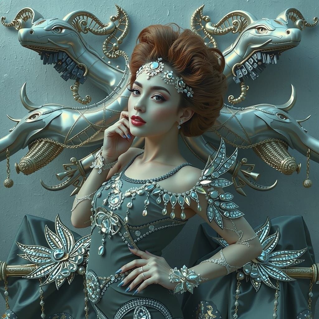 Luxurious Woman in a Surreal 3D Dreamscape