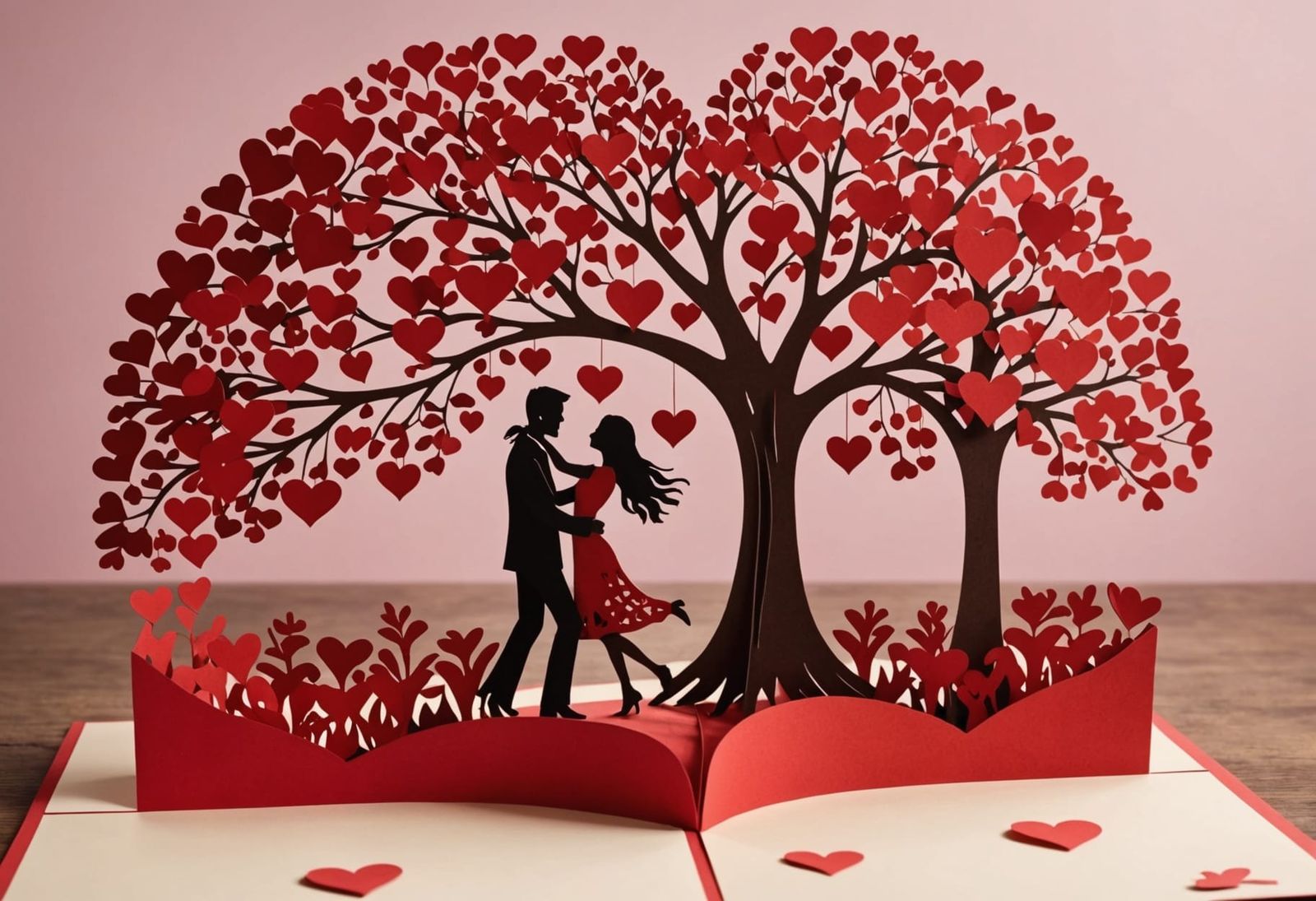 Romantic Pop-Up Card with Heart Leaves and Dancing Couple