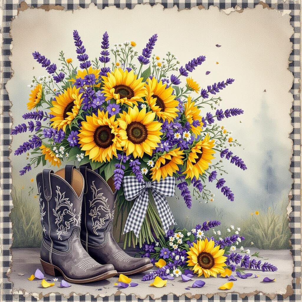 Whimsical Watercolor Scrapbook Page with Cowboy Boots