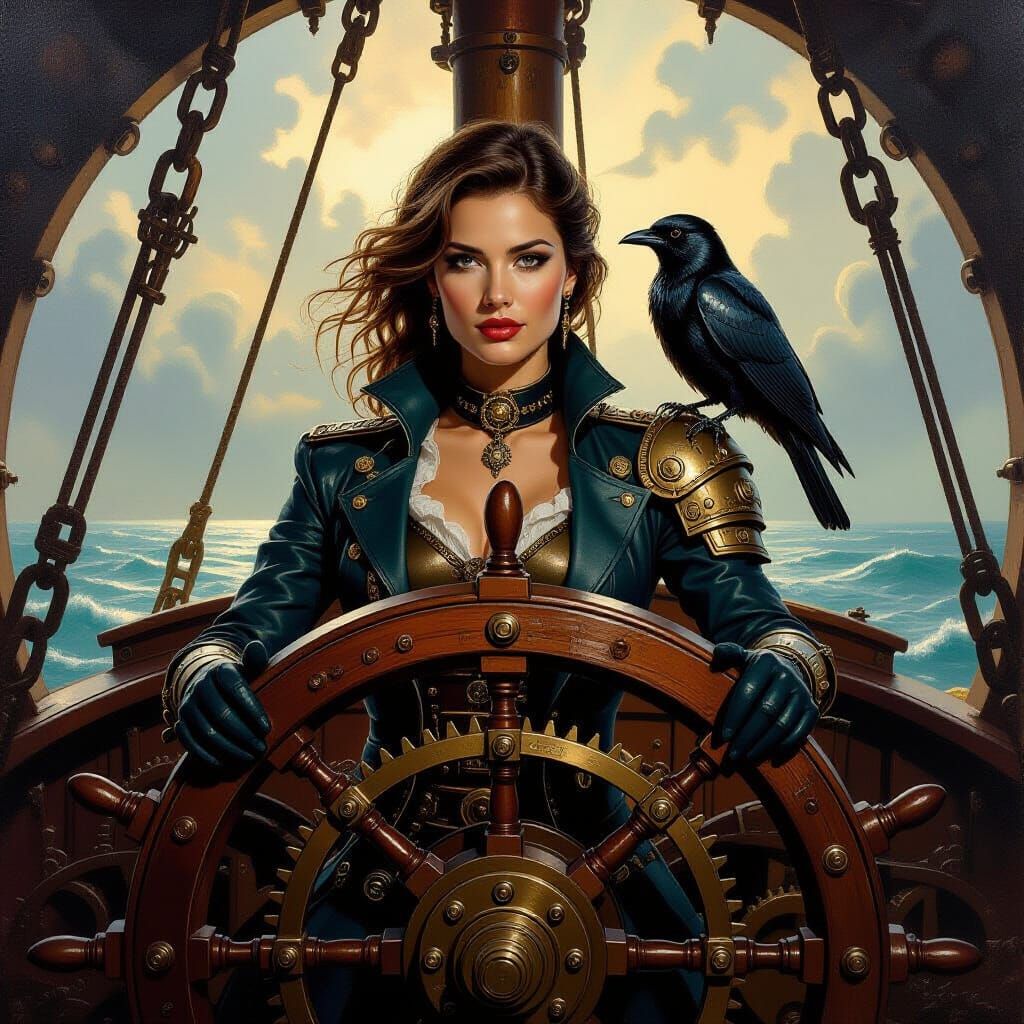 Dark Fantasy Steampunk Captain Oil Painting